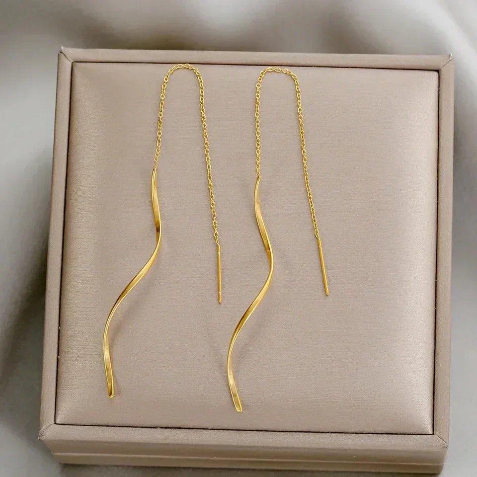 Long Earrings with Wavy Design