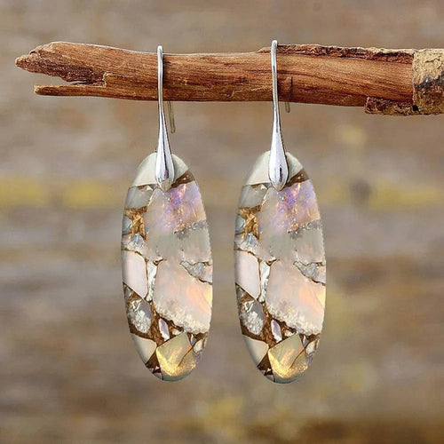 Vintage Oval Stone Earrings Made from Natural Materials
